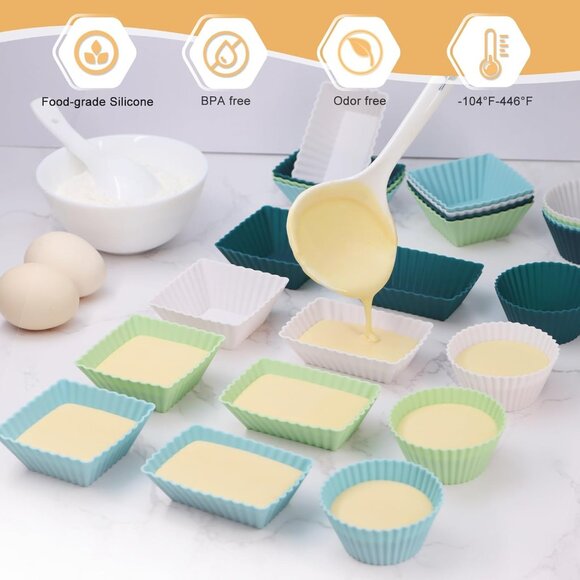 24Pack Silicone Muffin Cups, Reusable Cupcake Liners Molds for Baking, 3 Shapes - Picture 4 of 6